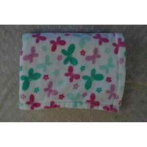 Lovespun Butterfly Flower Baby Blanket White Green Pink Plush Soft Floral